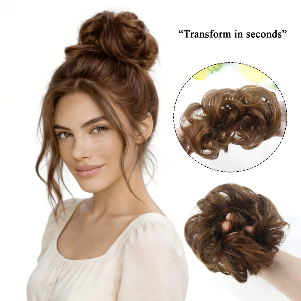 1Pc curly synthetic bun, messy ball head hair rope, spherical hair band wig, thick disc hair accessories, easy to wear. Suitable for daily use, hair accessories for everyone
1Pc curly synthetic bun, messy ball head hair rope, spherical hair band wig, thick disc hair accessories, easy to wear. Suitable for daily use, hair accessories for everyone