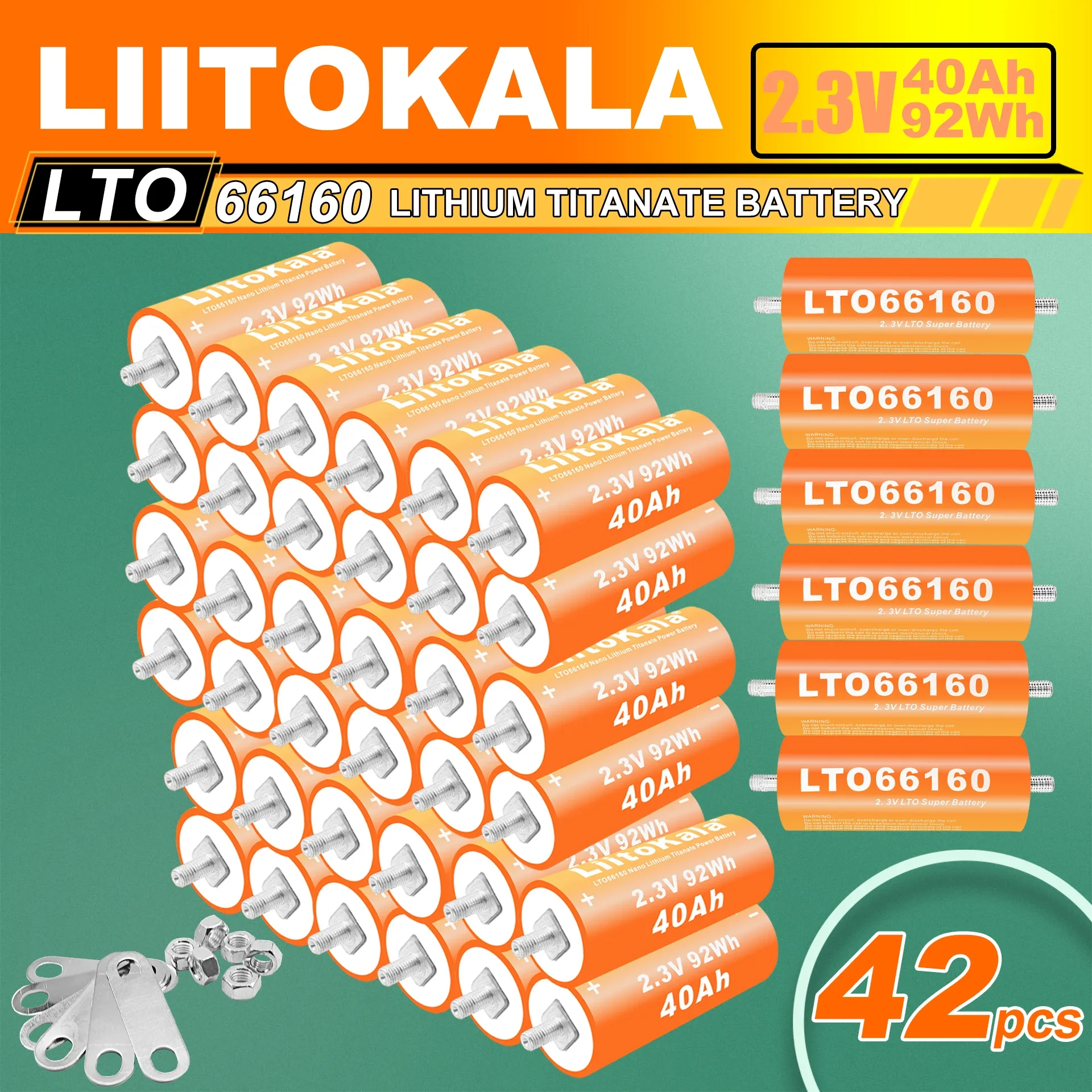 42 шт. LiitoKala LTO66160 2,3 В 40 Ач литий-титанатный аккумулятор 10C разряд DIY 12 В 24 В 36 В 48 В 40 Ач устойчивый к низким температурам
42 шт. LiitoKala LTO66160 2,3 В 40 Ач литий-титанатный аккумулятор 10C разряд DIY 12 В 24 В 36 В 48 В 40 Ач устойчивый к низким температурам