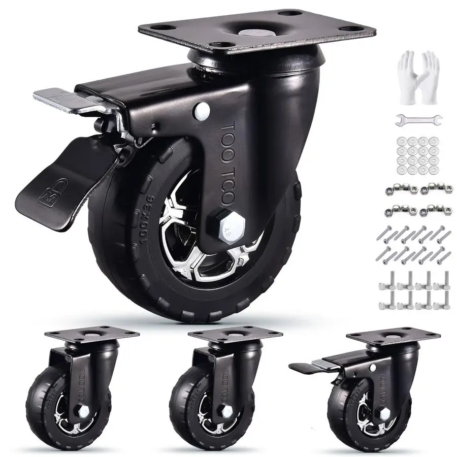 Inch Caster Wheels Set of 4 Heavy Duty Natural Elastic Rubber Wheels with Locking 2200Lbs Load Capacity, Silent Swivel 360 Rotat
Inch Caster Wheels Set of 4 Heavy Duty Natural Elastic Rubber Wheels with Locking 2200Lbs Load Capacity, Silent Swivel 360 Rotat
