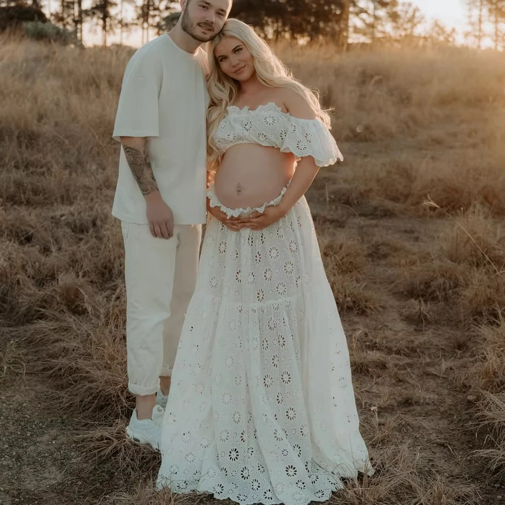 Maternity Dress Photoshoot Hollow Lace Elegant Pregnancy Gown for Baby Shower Pregnancy Photos Elastic Waist Two-Piece
Maternity Dress Photoshoot Hollow Lace Elegant Pregnancy Gown for Baby Shower Pregnancy Photos Elastic Waist Two-Piece