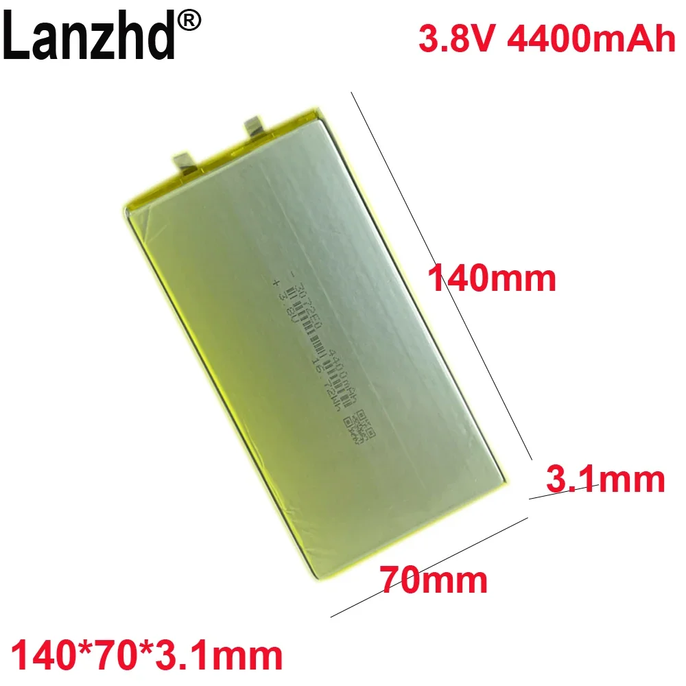3.8V High Voltage battery 3170140 Li Polymer 4400mAh For tablet battery Fast charging source 140*70*3mm
3.8V High Voltage battery 3170140 Li Polymer 4400mAh For tablet battery Fast charging source 140*70*3mm