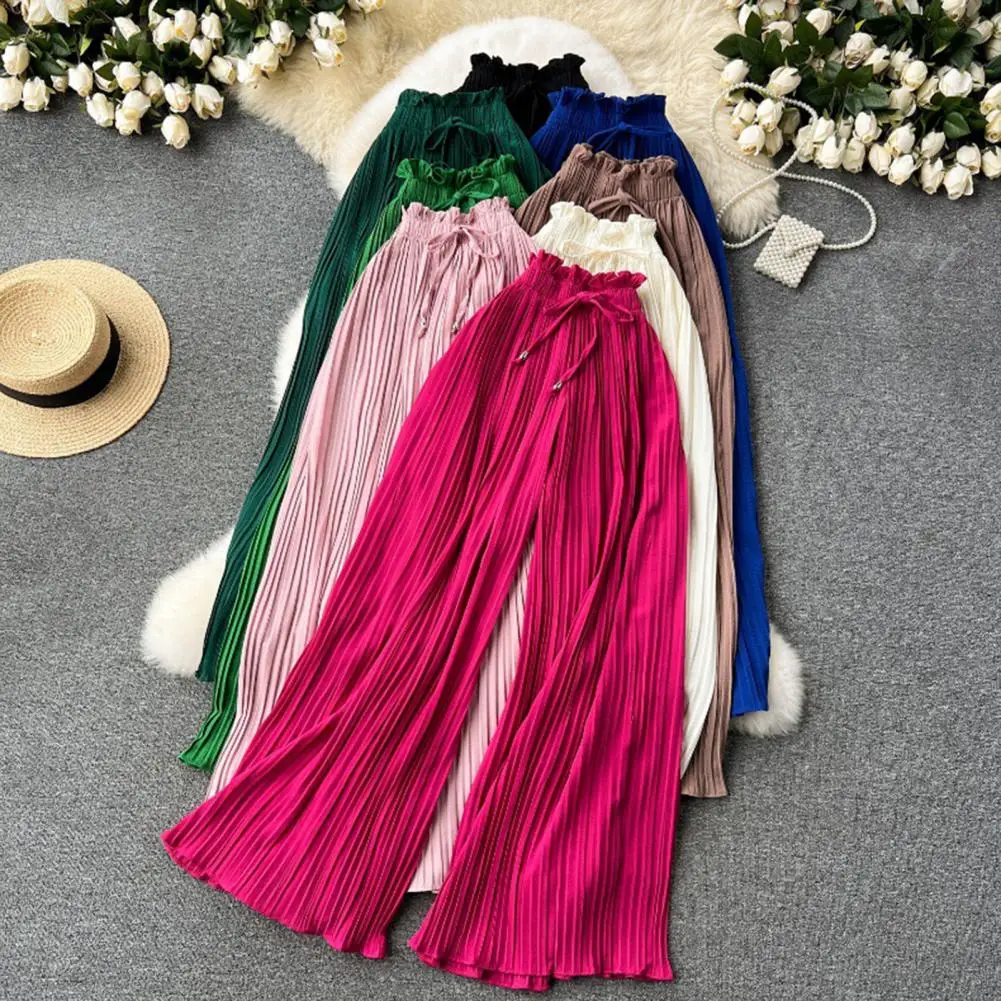 Elastic Waist Casual Pants Pleated Style Trousers Stylish Wide Leg Trousers Elastic High Waist Adjustable Drawstring Pleated
Elastic Waist Casual Pants Pleated Style Trousers Stylish Wide Leg Trousers Elastic High Waist Adjustable Drawstring Pleated