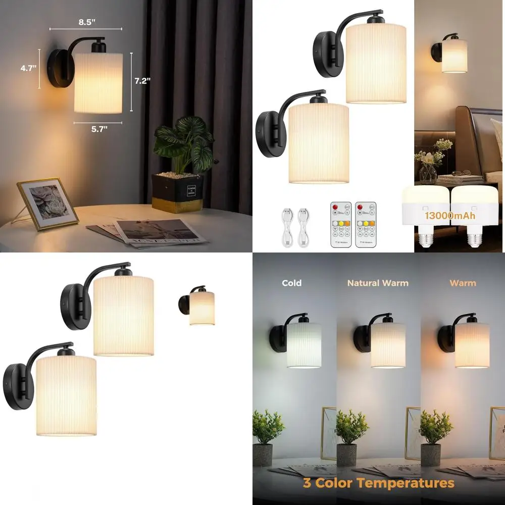 Pair of Rechargeable Battery-Powered Wall Sconces, 13000mAh LED, Pleated Fabric Design, Ideal for Bedroom and Living Room, Black
Pair of Rechargeable Battery-Powered Wall Sconces, 13000mAh LED, Pleated Fabric Design, Ideal for Bedroom and Living Room, Black