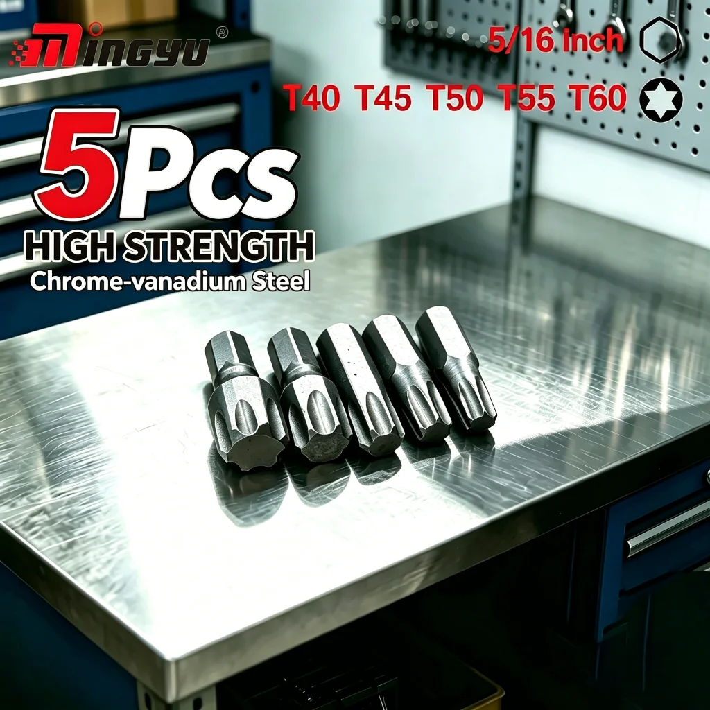 5pcs Torx T40 T45 T50 T55 T60 Screwdriver Bit Set Extra Big 5/16 Inch Shank Screw Driver Bits For Repair Hand Tool Star Bit Kit
5pcs Torx T40 T45 T50 T55 T60 Screwdriver Bit Set Extra Big 5/16 Inch Shank Screw Driver Bits For Repair Hand Tool Star Bit Kit