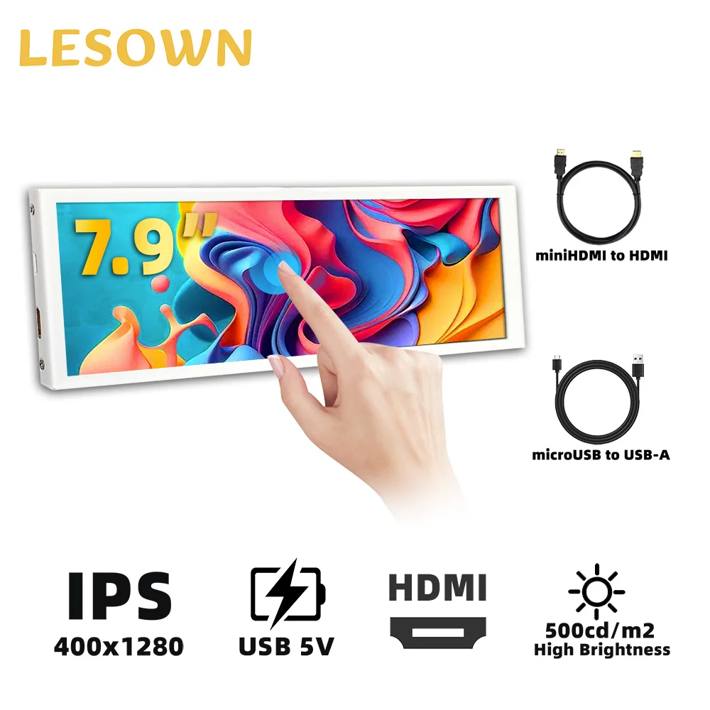 LESOWN 7.9" White Portable Panel 400x1280 IPS Bar Monitor Secondary Screen HDMI USB Touch Optional for Windows 7/8/10 PC Laptop
LESOWN 7.9" White Portable Panel 400x1280 IPS Bar Monitor Secondary Screen HDMI USB Touch Optional for Windows 7/8/10 PC Laptop