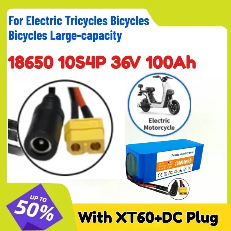 With XT60+DC Plug BMS+ 2A Charger 18650 10S4P 36V 100Ah Lithium Battery for Electric Tricycles Bicycles Bicycles Large-capacity
With XT60+DC Plug BMS+ 2A Charger 18650 10S4P 36V 100Ah Lithium Battery for Electric Tricycles Bicycles Bicycles Large-capacity