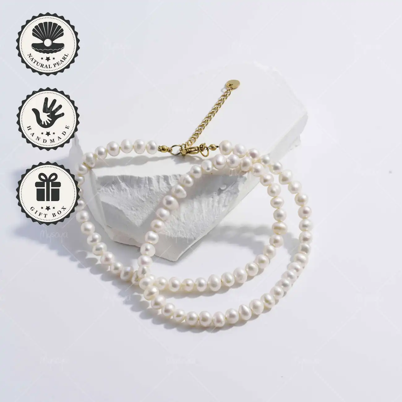 MYSOYA White Freshwater Pearl Necklace 5-6mm with Gold Extender Chain, Gift Box, Ideal Birthday & Anniversary Gift
MYSOYA White Freshwater Pearl Necklace 5-6mm with Gold Extender Chain, Gift Box, Ideal Birthday & Anniversary Gift