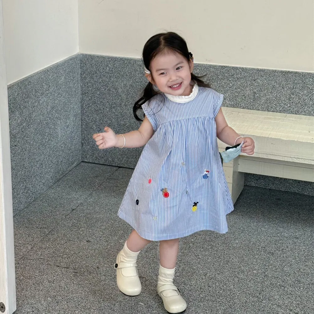 Girls' summer vest dress striped print Cartoon embroidery sleeveless dress cotton girls clothes baby dresses
Girls' summer vest dress striped print Cartoon embroidery sleeveless dress cotton girls clothes baby dresses