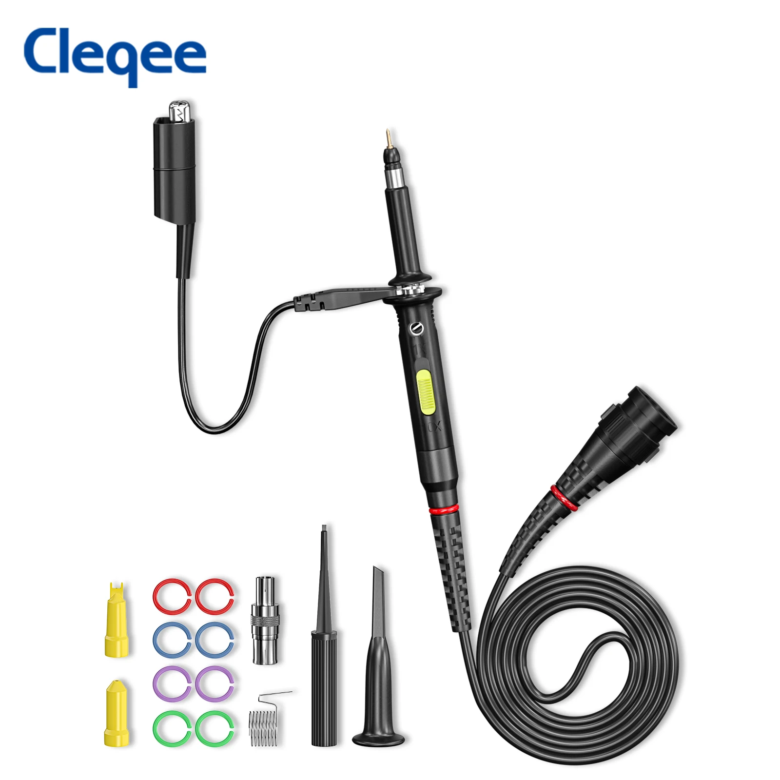 Cleqee P7300 Oscilloscope Clip Probe 300MHz Fully Insulated BNC End Probe with Accessory Kit 1X 10X
Cleqee P7300 Oscilloscope Clip Probe 300MHz Fully Insulated BNC End Probe with Accessory Kit 1X 10X