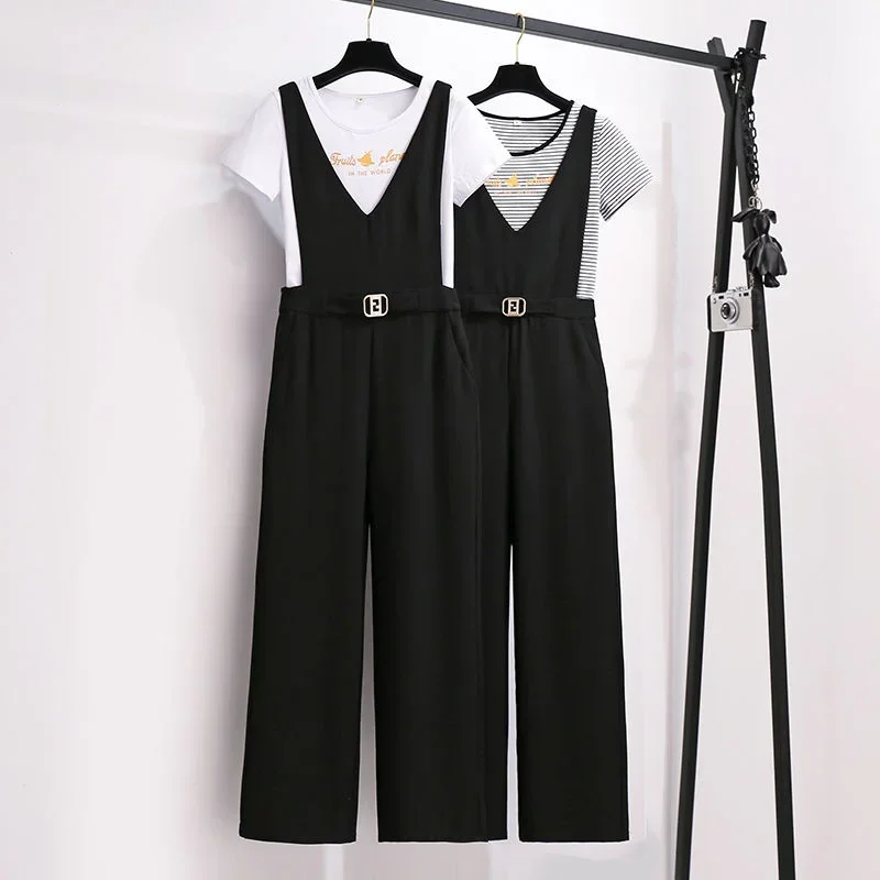 Women's Fashion Strap Romper Wide Leg Pants T-shirt 2 Two Piece Set 2025 Summer New Leisure Straight Jumpsuit Overalls for Women
Women's Fashion Strap Romper Wide Leg Pants T-shirt 2 Two Piece Set 2025 Summer New Leisure Straight Jumpsuit Overalls for Women