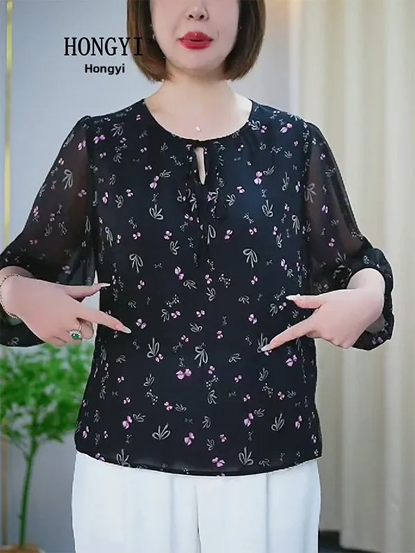 Summer New Style Women's Loose Fit Floral Print Chiffon Shirt Short Sleeve Cover Belly plus Size Top Commute Style High Waist
Summer New Style Women's Loose Fit Floral Print Chiffon Shirt Short Sleeve Cover Belly plus Size Top Commute Style High Waist
