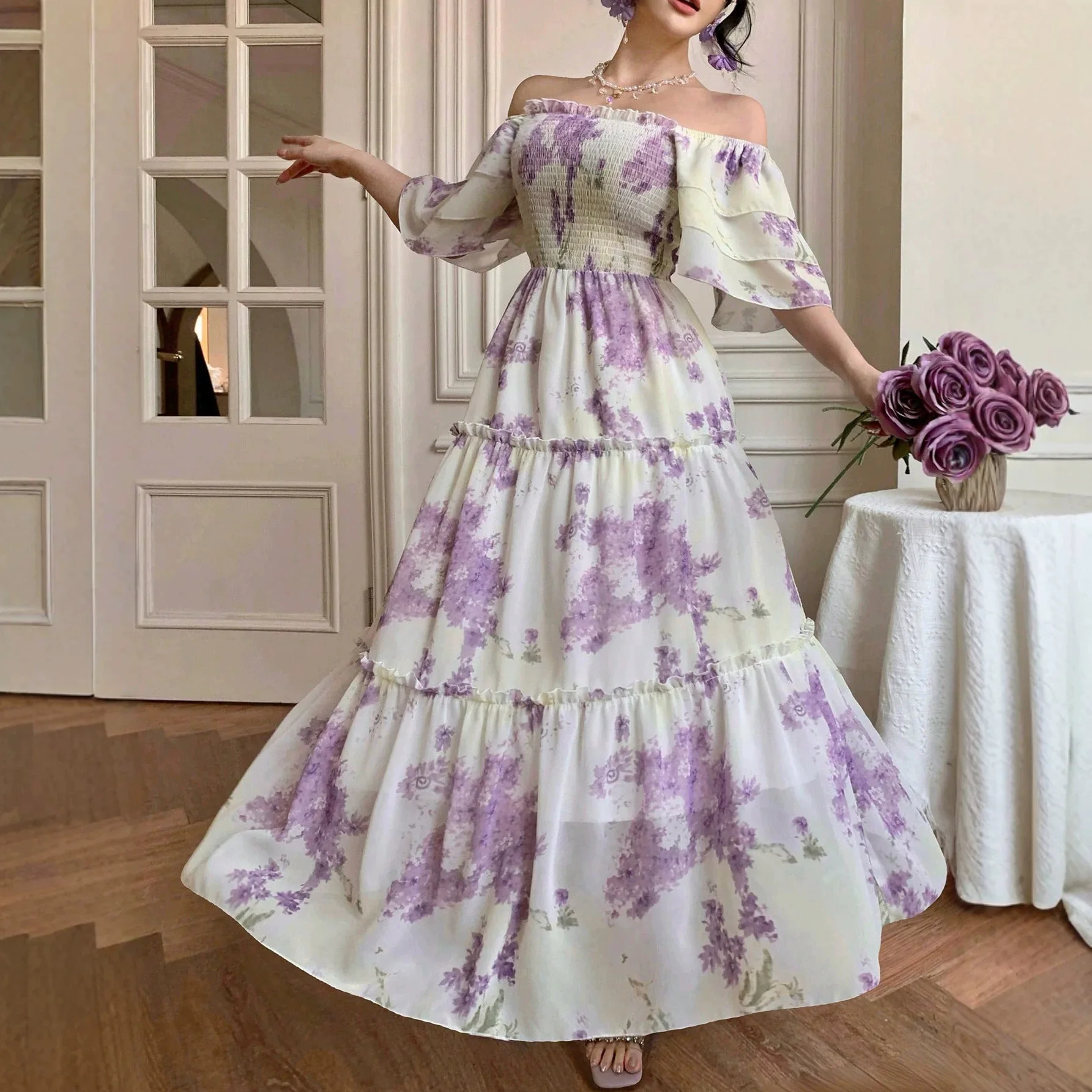 Women's Dress 2026 Spring Summer New Fashion Tie Dye Print Off Shoulder Short Sleeve Cinched Waist Casual Daily Long Dress
Women's Dress 2026 Spring Summer New Fashion Tie Dye Print Off Shoulder Short Sleeve Cinched Waist Casual Daily Long Dress