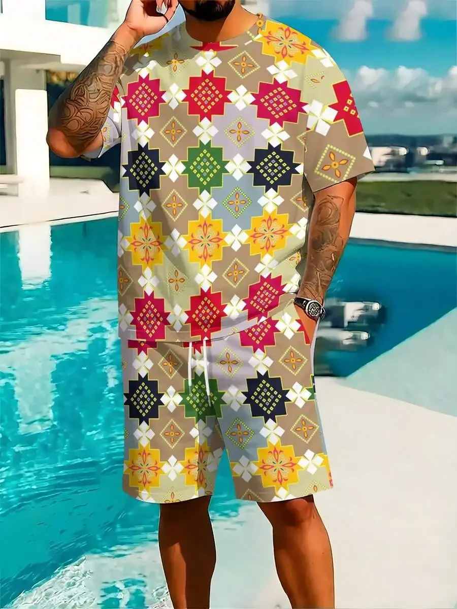 Mens Short Sleeve Geometric Mosaic Two-Piece Set Summer Casual Beachwear With Vibrant Pattern
Mens Short Sleeve Geometric Mosaic Two-Piece Set Summer Casual Beachwear With Vibrant Pattern