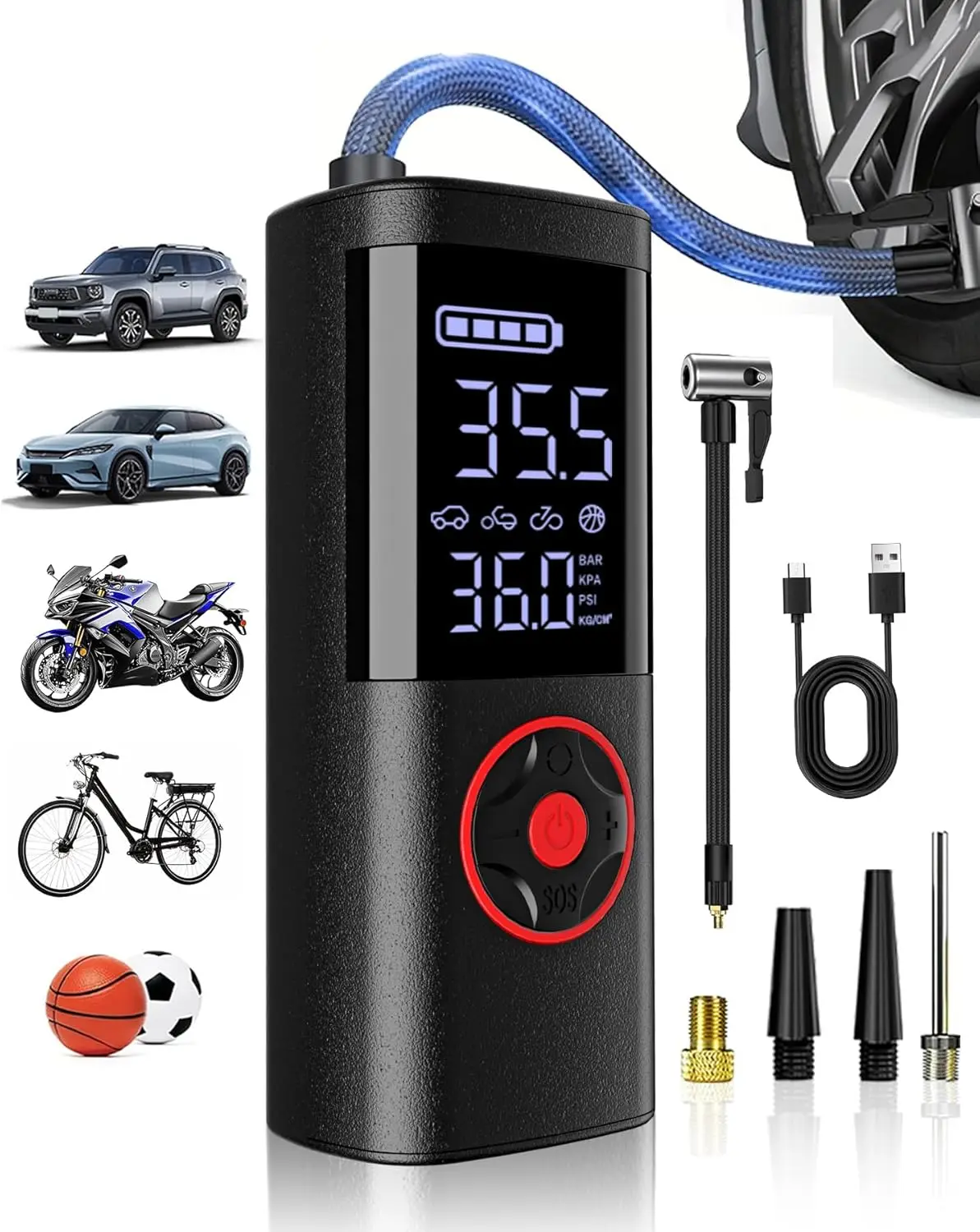 Portable Tire Inflator with Gauge, 150PSI Cordless Air Pump for Car, Motorcycle, Bicycle – LED Light
Portable Tire Inflator with Gauge, 150PSI Cordless Air Pump for Car, Motorcycle, Bicycle – LED Light