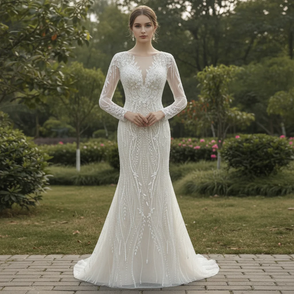 Rosymae-Mermaid Lace Long Sleeve Wedding Dresses, Sheer Neck Gowns vestido de novia boda civil
Rosymae-Mermaid Lace Long Sleeve Wedding Dresses, Sheer Neck Gowns vestido de novia boda civil