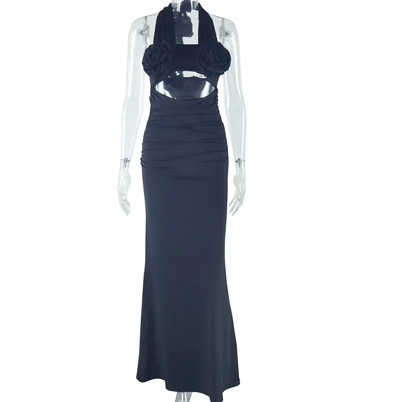 Womens Dresses 2025 Spring Three Dimensional Floral Decor Hanging Neck Sleeveless Casual High Waist Hollow Ruched Long Dress
Womens Dresses 2025 Spring Three Dimensional Floral Decor Hanging Neck Sleeveless Casual High Waist Hollow Ruched Long Dress