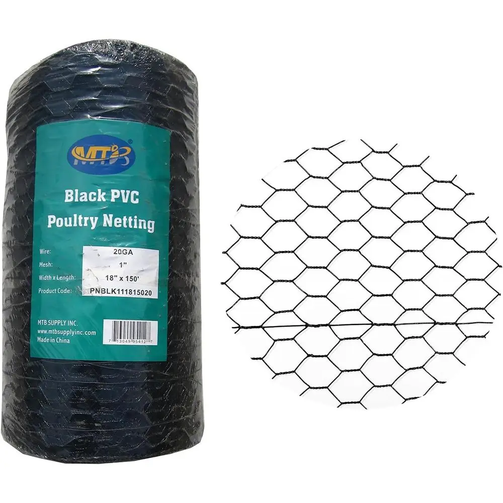 PVC Hexagonal Poultry Netting Chicken Wire 18" x150' x 1" Mesh 20GA Black
PVC Hexagonal Poultry Netting Chicken Wire 18" x150' x 1" Mesh 20GA Black