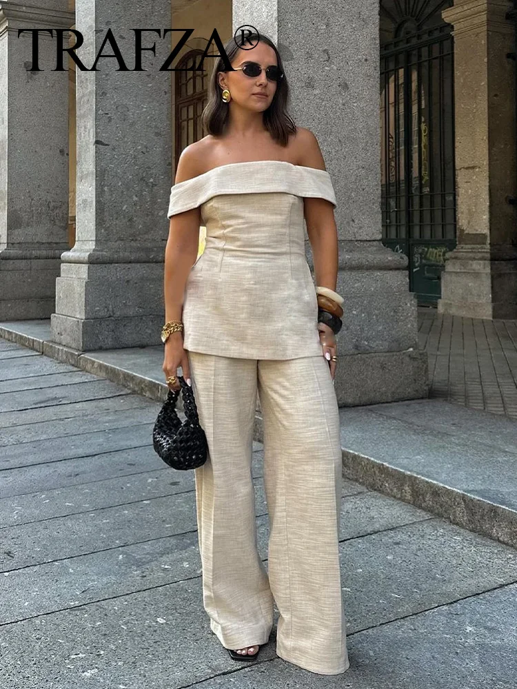 TRAFZA 2024 Women Set High-Waisted Zip-up Loose Trousers+Solid Slim Back Zipper Side Slit Design Slash Neck Crop Top 2 Piece Set
TRAFZA 2024 Women Set High-Waisted Zip-up Loose Trousers+Solid Slim Back Zipper Side Slit Design Slash Neck Crop Top 2 Piece Set