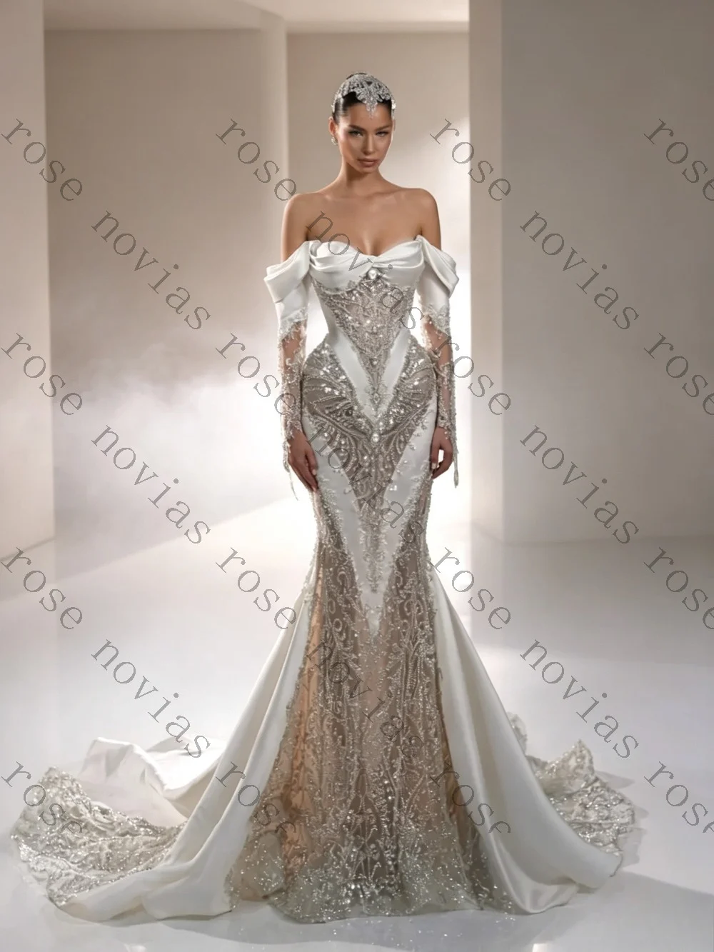 Customized Off Shoulder Mermaid Wedding Gown Embroidery Crystal Beaded Glamorous Cathedral Train Bridal Dress Vestido De Novia
Customized Off Shoulder Mermaid Wedding Gown Embroidery Crystal Beaded Glamorous Cathedral Train Bridal Dress Vestido De Novia