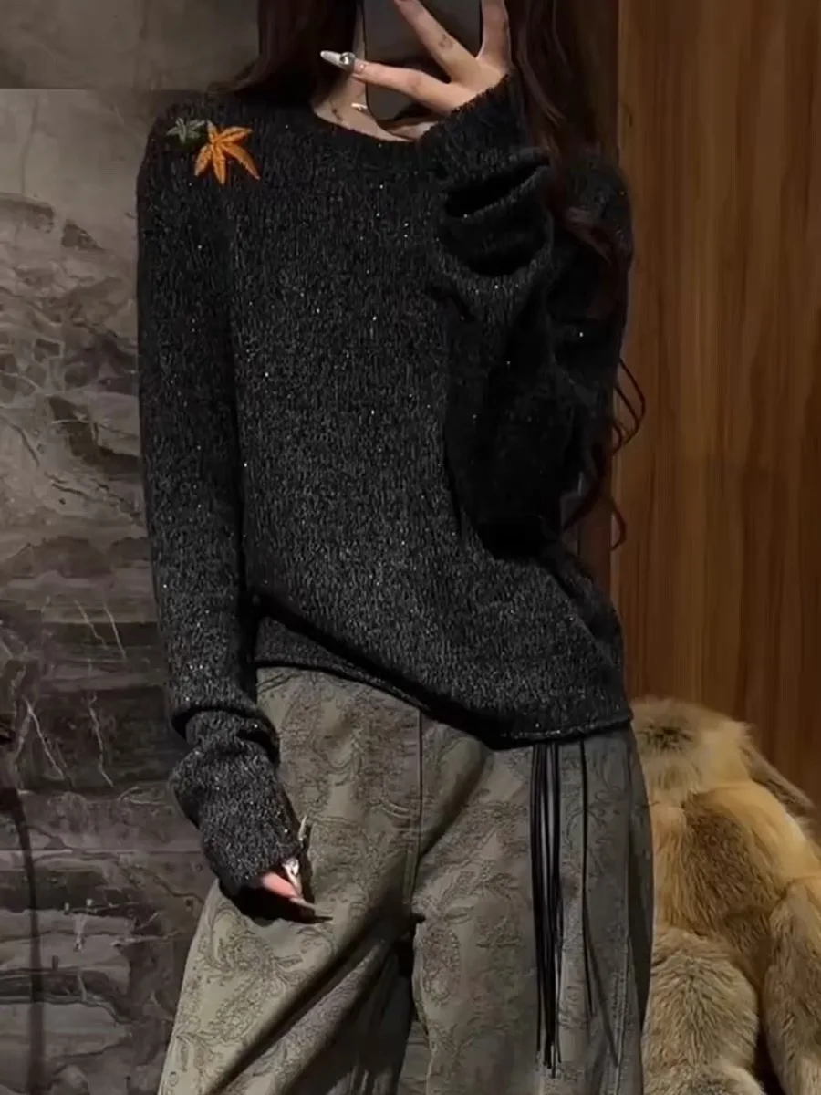 Свободный женский вязаный свитер Long Sve, круглый повседневный свитер с вышивкой, осень-зима, удобный топ Fce-Like
Свободный женский вязаный свитер Long Sve, круглый повседневный свитер с вышивкой, осень-зима, удобный топ Fce-Like