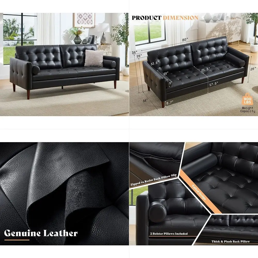 Leather Sofa, Mid Century Modern Genuine Leather Sofa, 3 Seater Comfy Couch for Living Room Home Office, Black Leather Couch
Leather Sofa, Mid Century Modern Genuine Leather Sofa, 3 Seater Comfy Couch for Living Room Home Office, Black Leather Couch