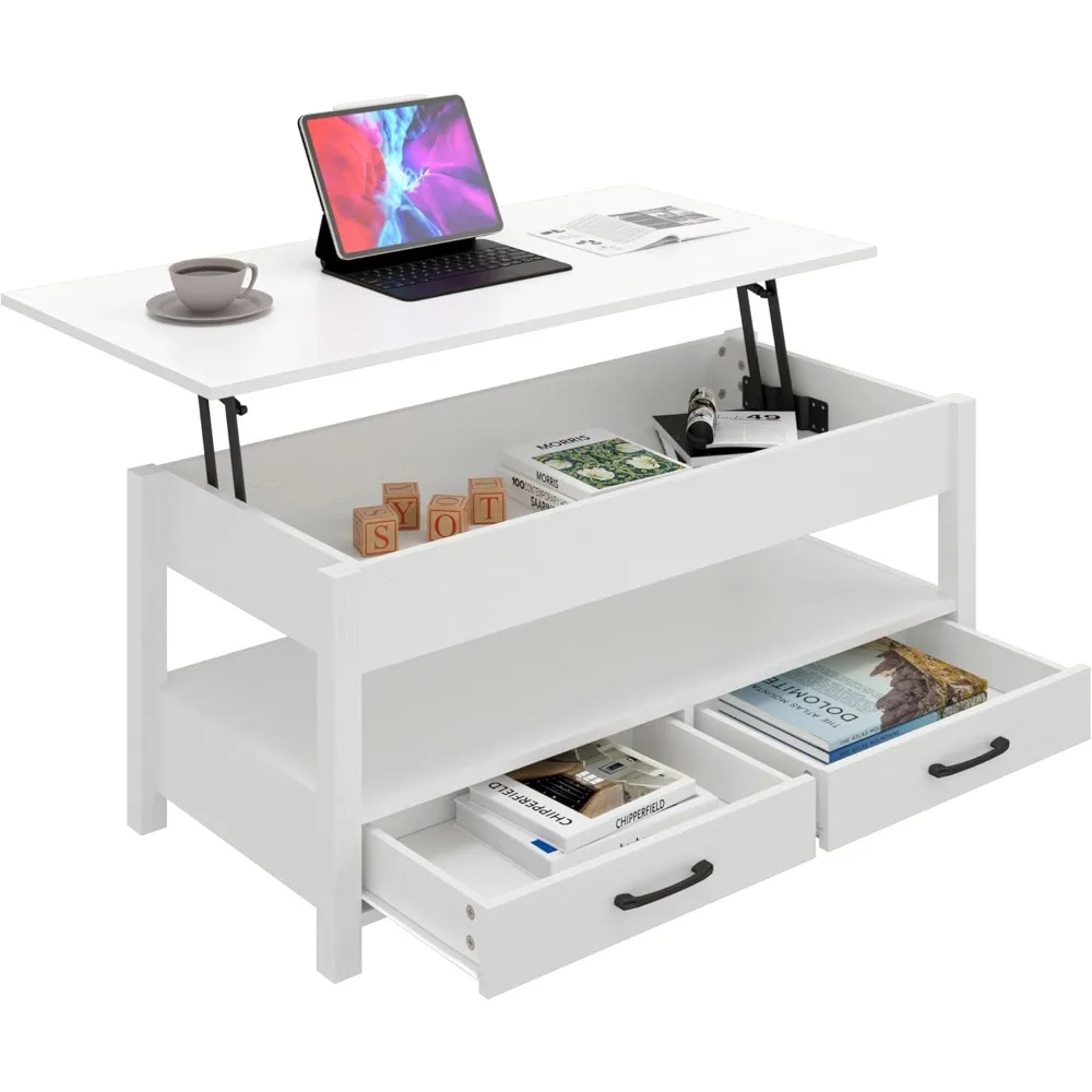 Coffee Table, Lift Top Coffee Table with Hidden Compartment, 2 Drawers and 1 Open Shelf, Retro Central Wooden Table Lift Tablet
Coffee Table, Lift Top Coffee Table with Hidden Compartment, 2 Drawers and 1 Open Shelf, Retro Central Wooden Table Lift Tablet