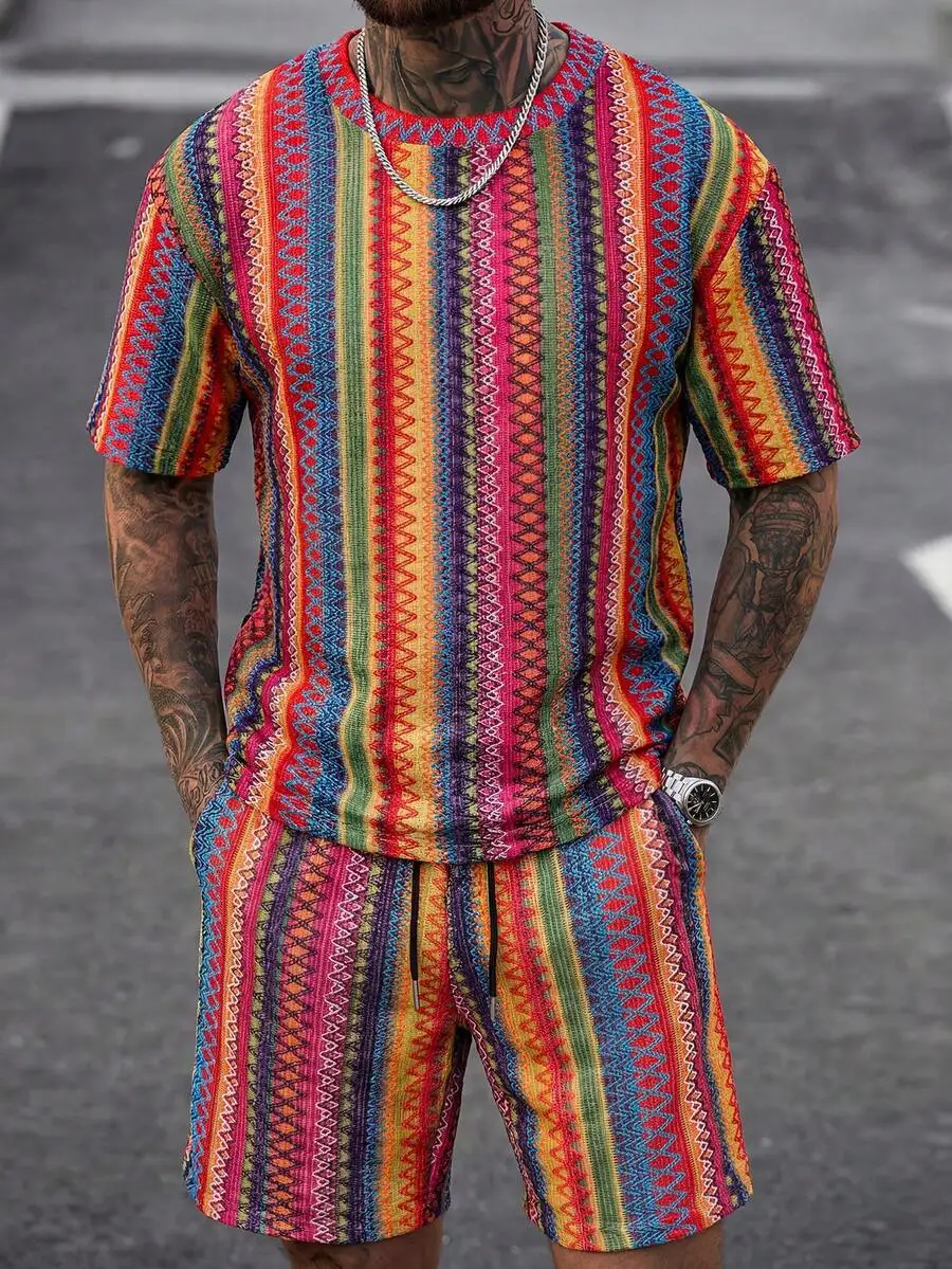 Mens Summer Casual Striped Knit Two Piece Set Round Neck Short Sleeve T-Shirt And Shorts
Mens Summer Casual Striped Knit Two Piece Set Round Neck Short Sleeve T-Shirt And Shorts