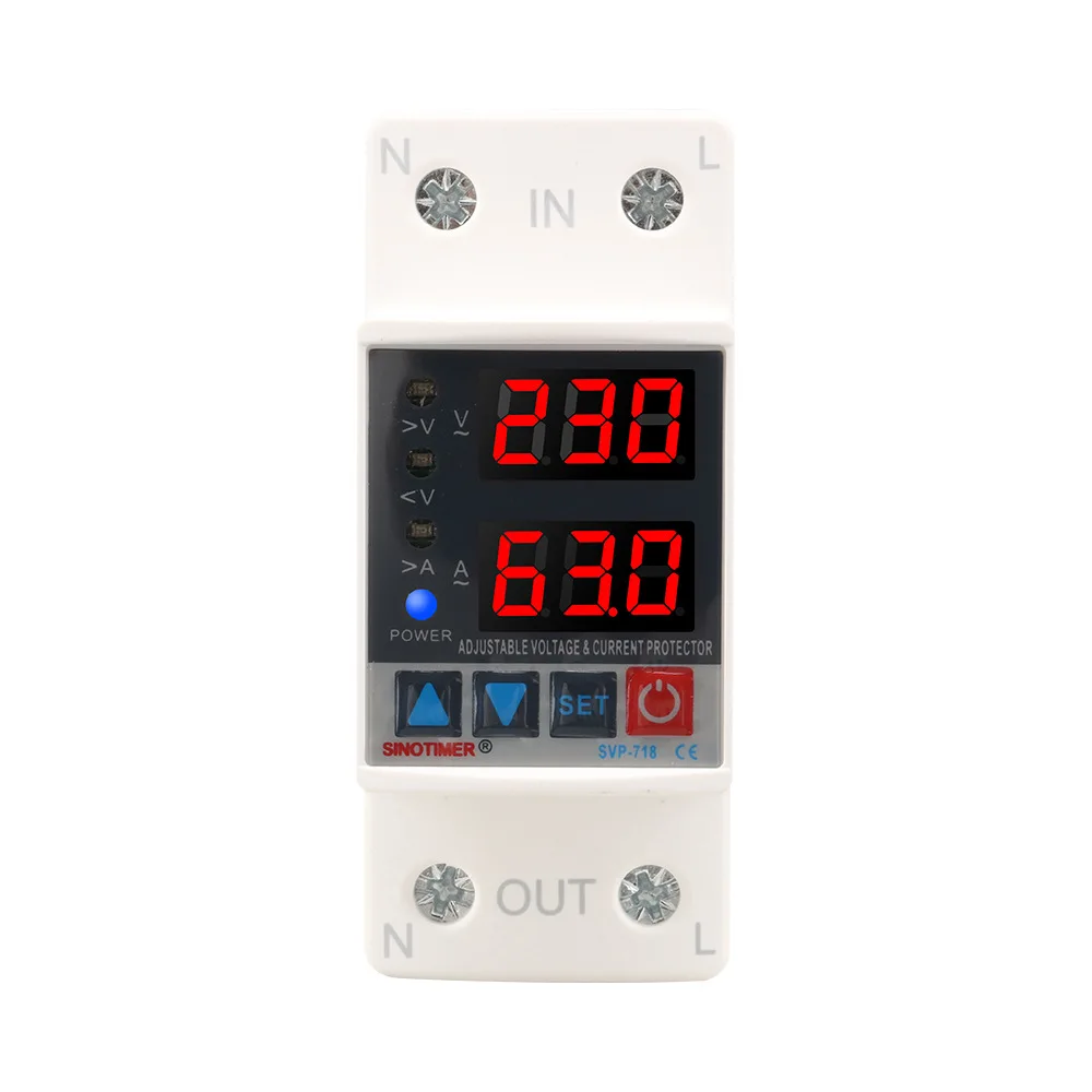 220V Dual Display Adjustable Over Voltage Current and Under Voltage Protective Device Protector Relay 40A 63A Din Rail Install
220V Dual Display Adjustable Over Voltage Current and Under Voltage Protective Device Protector Relay 40A 63A Din Rail Install