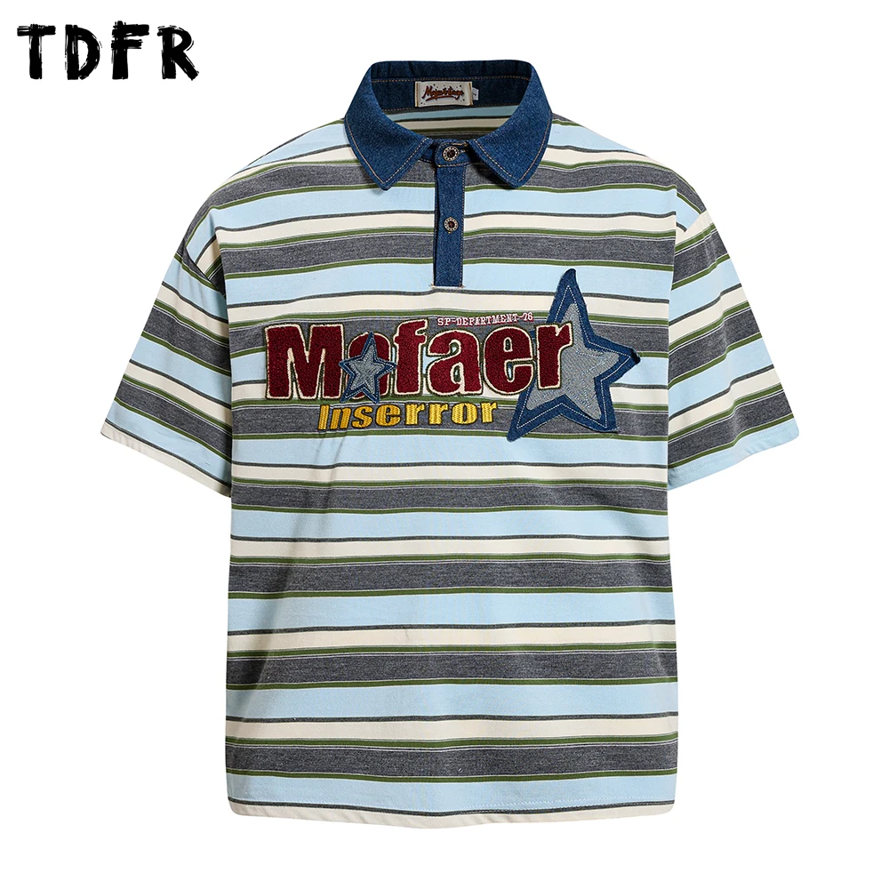 Contrast Paneled Striped Short Sleeve Polo Shirts Mens Letter Embroidery Summer Retro Casual Loose Half-Sleeve Cotton Tee Man
Contrast Paneled Striped Short Sleeve Polo Shirts Mens Letter Embroidery Summer Retro Casual Loose Half-Sleeve Cotton Tee Man