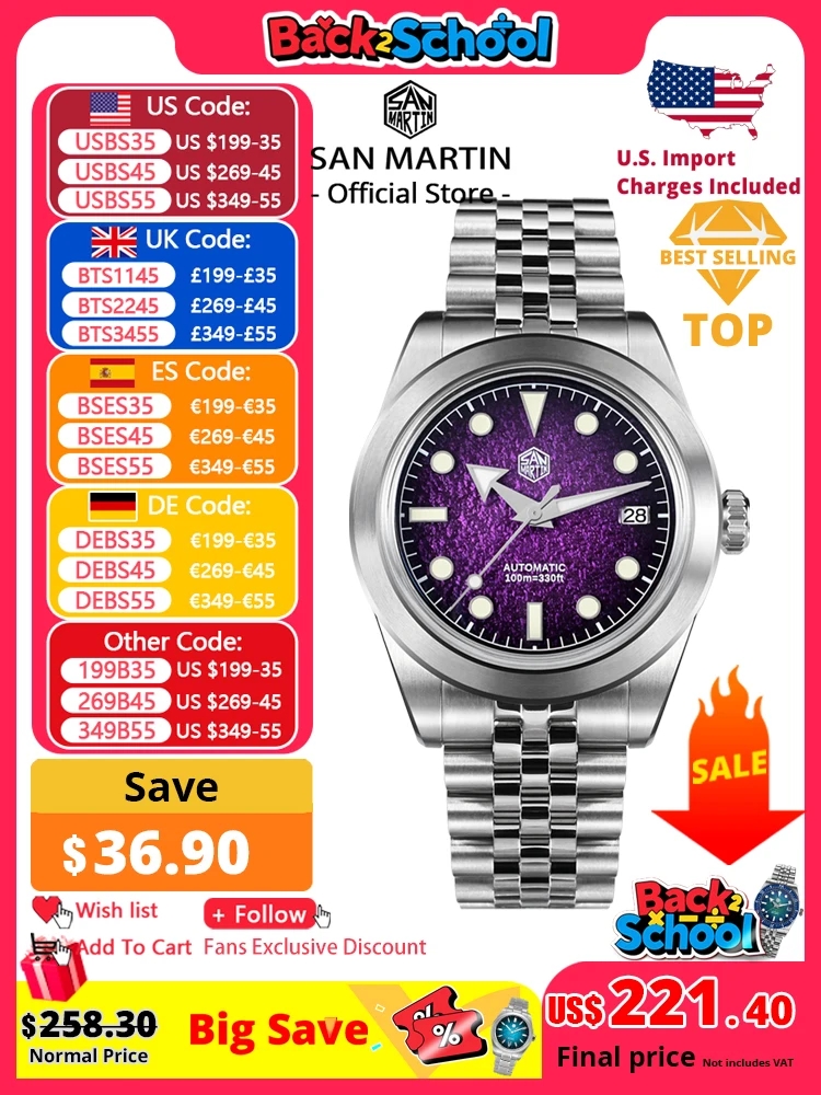 San Martin New 39mm Sport Watch Enamel Dial NH35 Automatic Mechanical Men Dress Watch Sapphire Waterproof 100m Luminous SN0053
San Martin New 39mm Sport Watch Enamel Dial NH35 Automatic Mechanical Men Dress Watch Sapphire Waterproof 100m Luminous SN0053