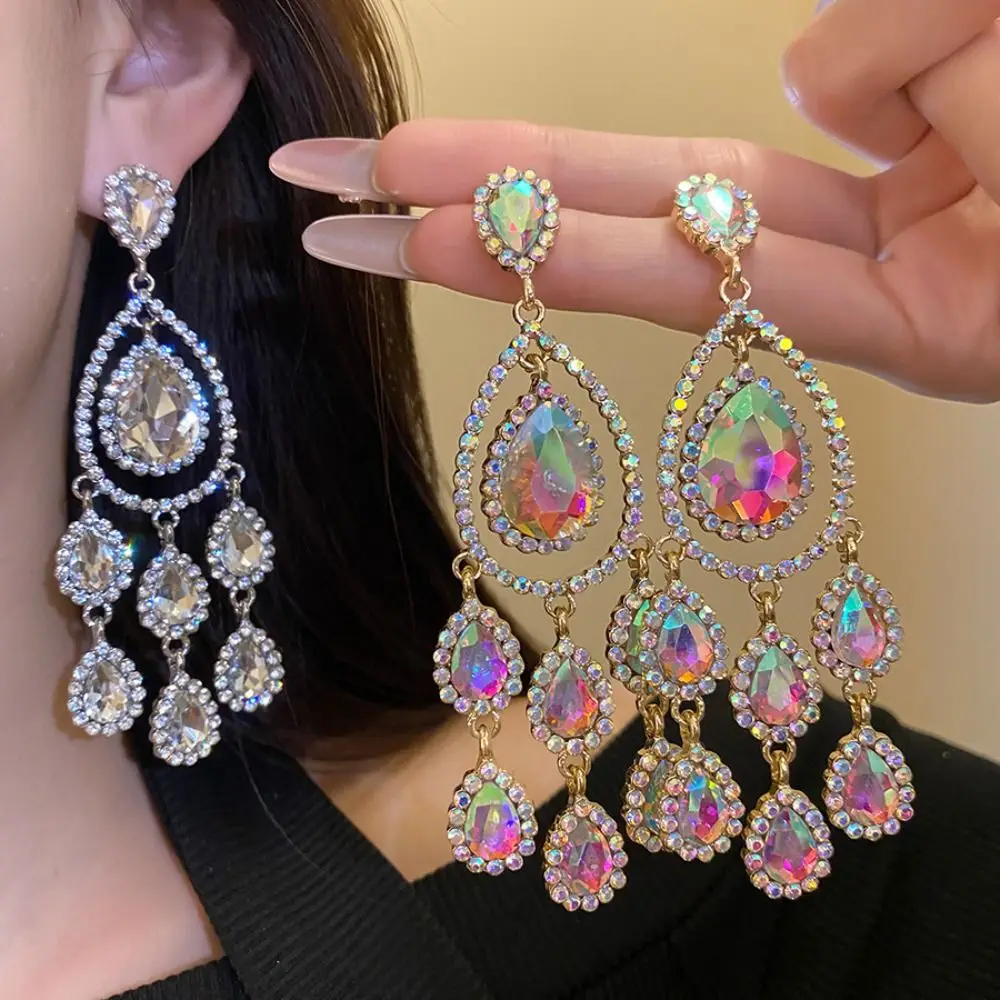 Colored Crystal Water Drop Earrings Long Style Exaggerated Design Dangle Earrings Diamond Shape Vintage Style Fringed Earrings
Colored Crystal Water Drop Earrings Long Style Exaggerated Design Dangle Earrings Diamond Shape Vintage Style Fringed Earrings