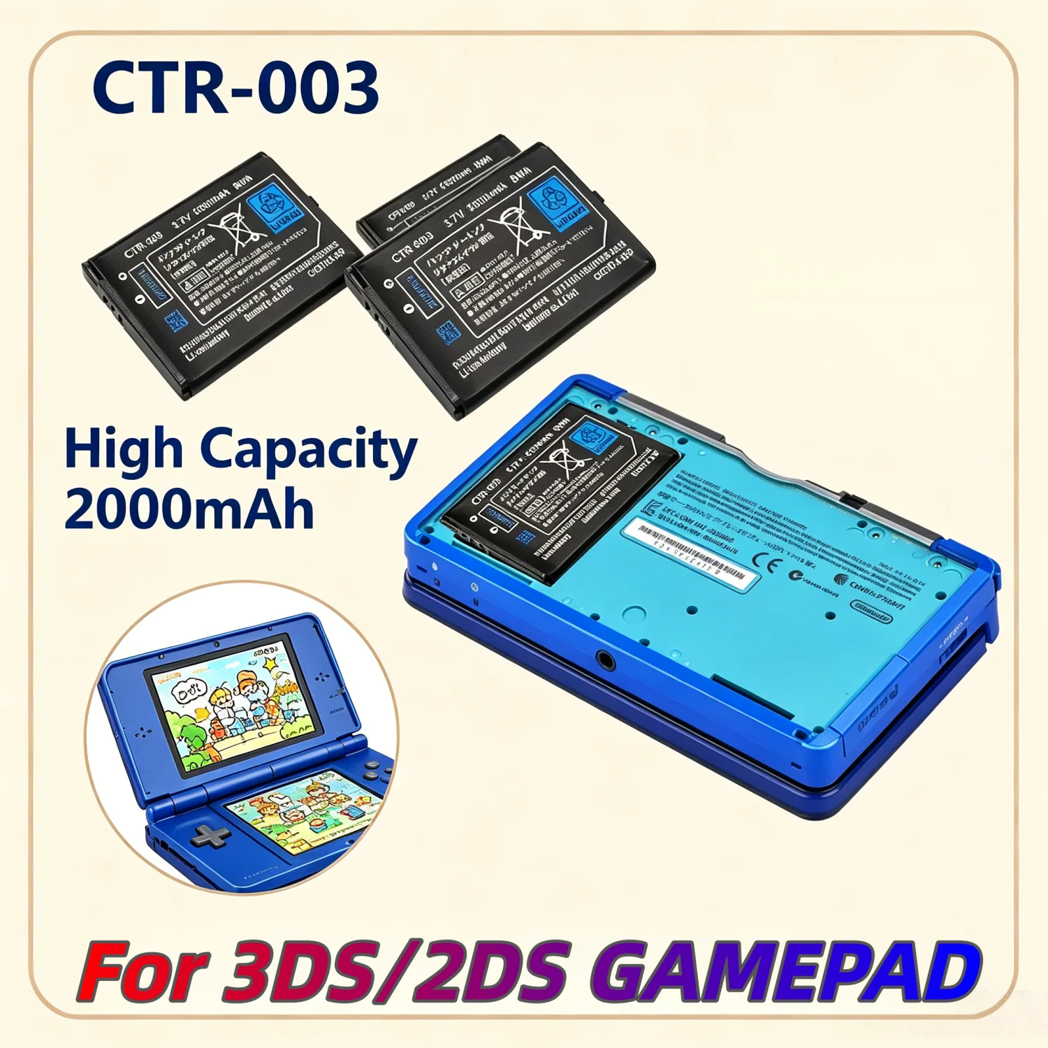 2000mAh CTR-003 Battery High Capacity for 3DS Gaming Machine Host Battery 3.7V Lithium Built-in Cell N3DS 2DS Gamepad Controller
2000mAh CTR-003 Battery High Capacity for 3DS Gaming Machine Host Battery 3.7V Lithium Built-in Cell N3DS 2DS Gamepad Controller