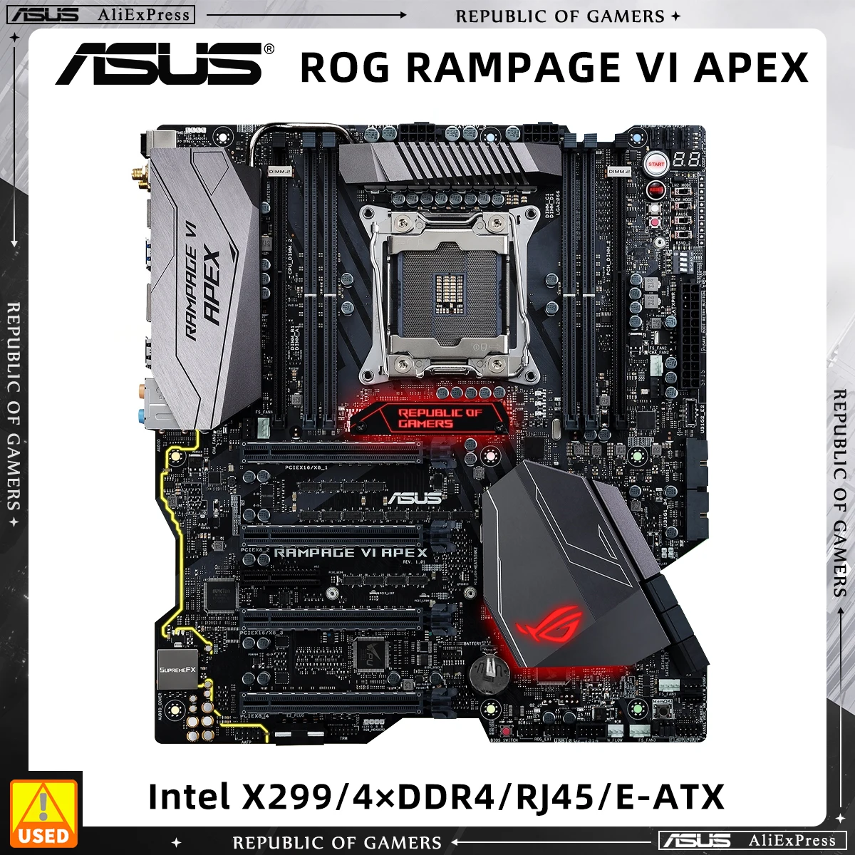 ASUS ROG RAMPAGE VI APEX Motherboard Support i7-7800X 9800X 10900X I9-9900X CPU DDR4 4000MHz ARGB M.2 X299 LGA 2066 Mainboard
ASUS ROG RAMPAGE VI APEX Motherboard Support i7-7800X 9800X 10900X I9-9900X CPU DDR4 4000MHz ARGB M.2 X299 LGA 2066 Mainboard