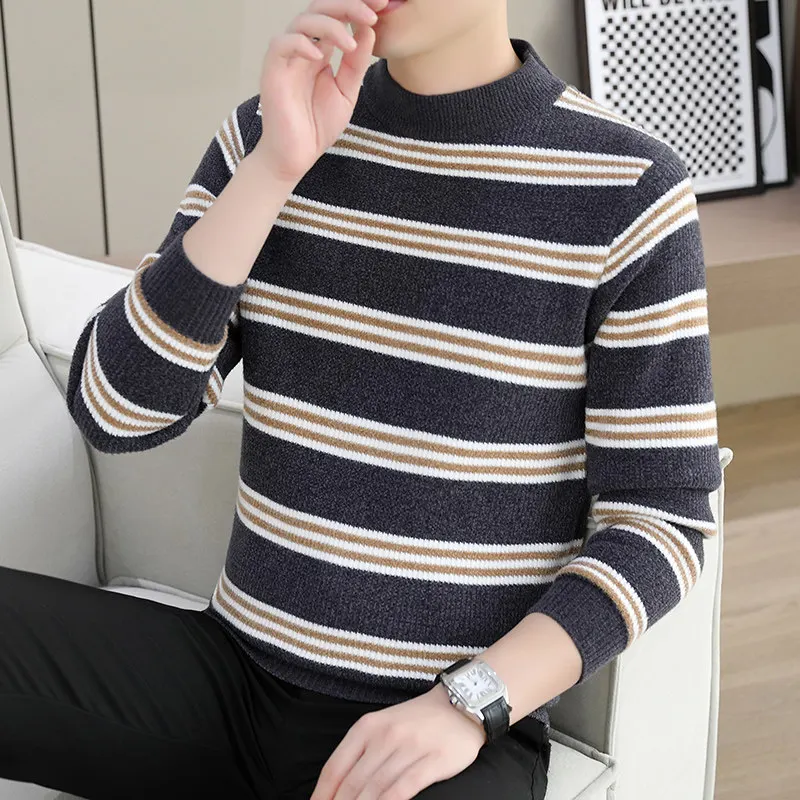 Men's High-End Mink Velvet Knitted Sweater Thiened Mid-Ne Stripe Slim Fit Trendy Warm i Ni Er Base irt
Men's High-End Mink Velvet Knitted Sweater Thiened Mid-Ne Stripe Slim Fit Trendy Warm i Ni Er Base irt