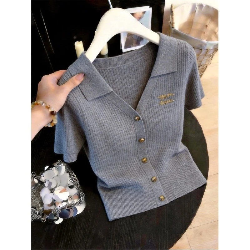 High-End European Style Short Sleeve Knitted Open Cardigan Women's Summer Fashion Elegant V-Neck Double-Rib Knitwear
High-End European Style Short Sleeve Knitted Open Cardigan Women's Summer Fashion Elegant V-Neck Double-Rib Knitwear