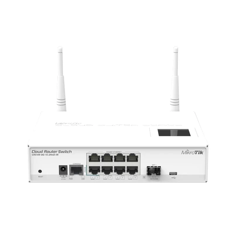 MikroTik CRS109-8G-1S-2HnD-IN Cloud Router Switch 8 Gigabit Ports RouterOS With 2.4GHz Wi-Fi Router
MikroTik CRS109-8G-1S-2HnD-IN Cloud Router Switch 8 Gigabit Ports RouterOS With 2.4GHz Wi-Fi Router