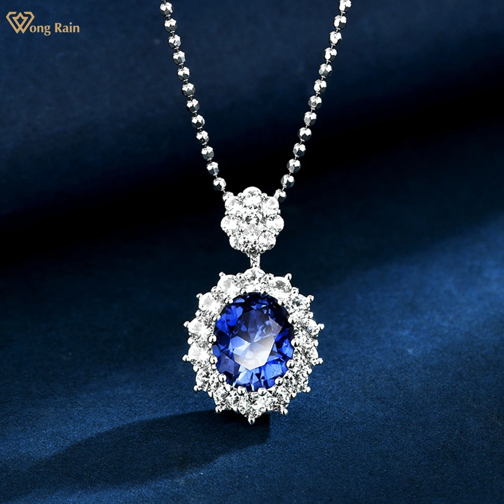 Wong Rain Sparkling 925 Sterling Silver Oval Cut 5 CT Sapphire High Carbon Diamond Gems Pendant Necklace Fine Jewelry Wholesale 
Wong Rain Sparkling 925 Sterling Silver Oval Cut 5 CT Sapphire High Carbon Diamond Gems Pendant Necklace Fine Jewelry Wholesale