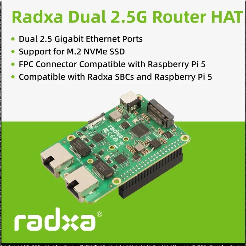 Radxa Dual 2.5g Router Hat Expansion Board,Dual 2.5g Ethernets, Nvme Ssd, Pcie Fpc, Designed Radxa Sbcs And Raspberry Pi 5
Radxa Dual 2.5g Router Hat Expansion Board,Dual 2.5g Ethernets, Nvme Ssd, Pcie Fpc, Designed Radxa Sbcs And Raspberry Pi 5