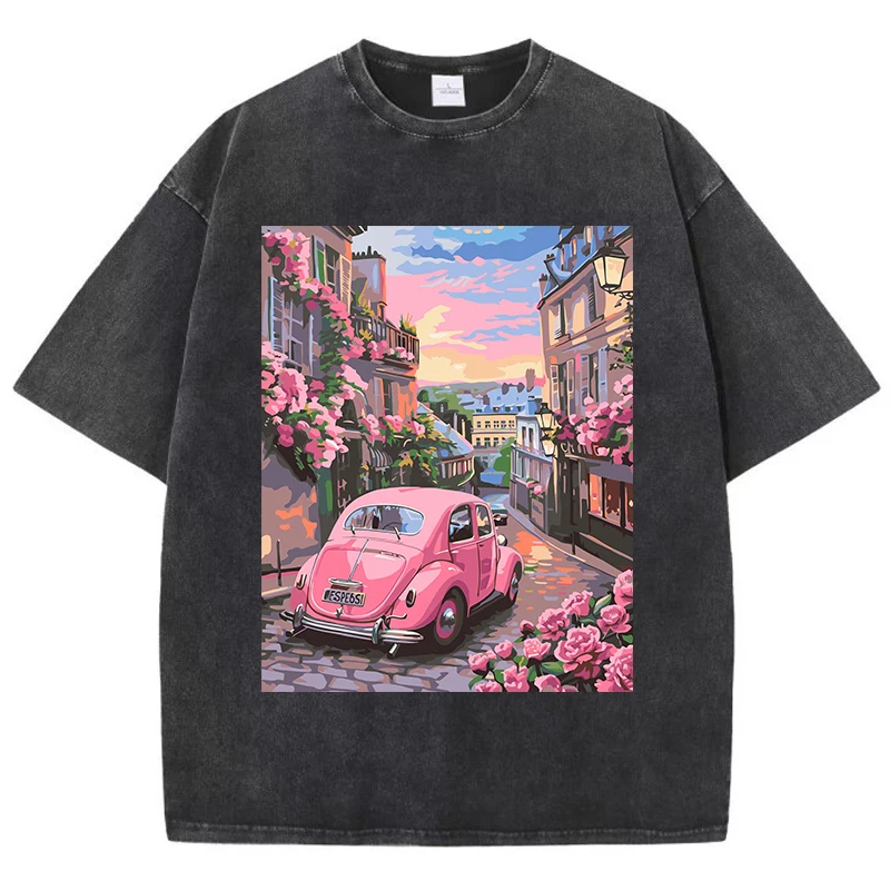 Pink Street Car Printing Washed T-Shirts Womens Cotton Tops O-Neck Comfortable Distressed Streetwear Summer Casual Woman Clothes
Pink Street Car Printing Washed T-Shirts Womens Cotton Tops O-Neck Comfortable Distressed Streetwear Summer Casual Woman Clothes