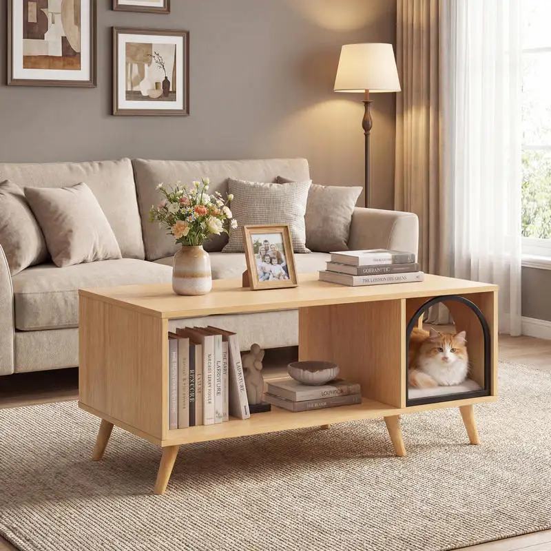 40 Inch Coffee Table Cat House 2-in-1 Wooden Kitten Furniture with Open Storage Shelf-Natural
40 Inch Coffee Table Cat House 2-in-1 Wooden Kitten Furniture with Open Storage Shelf-Natural