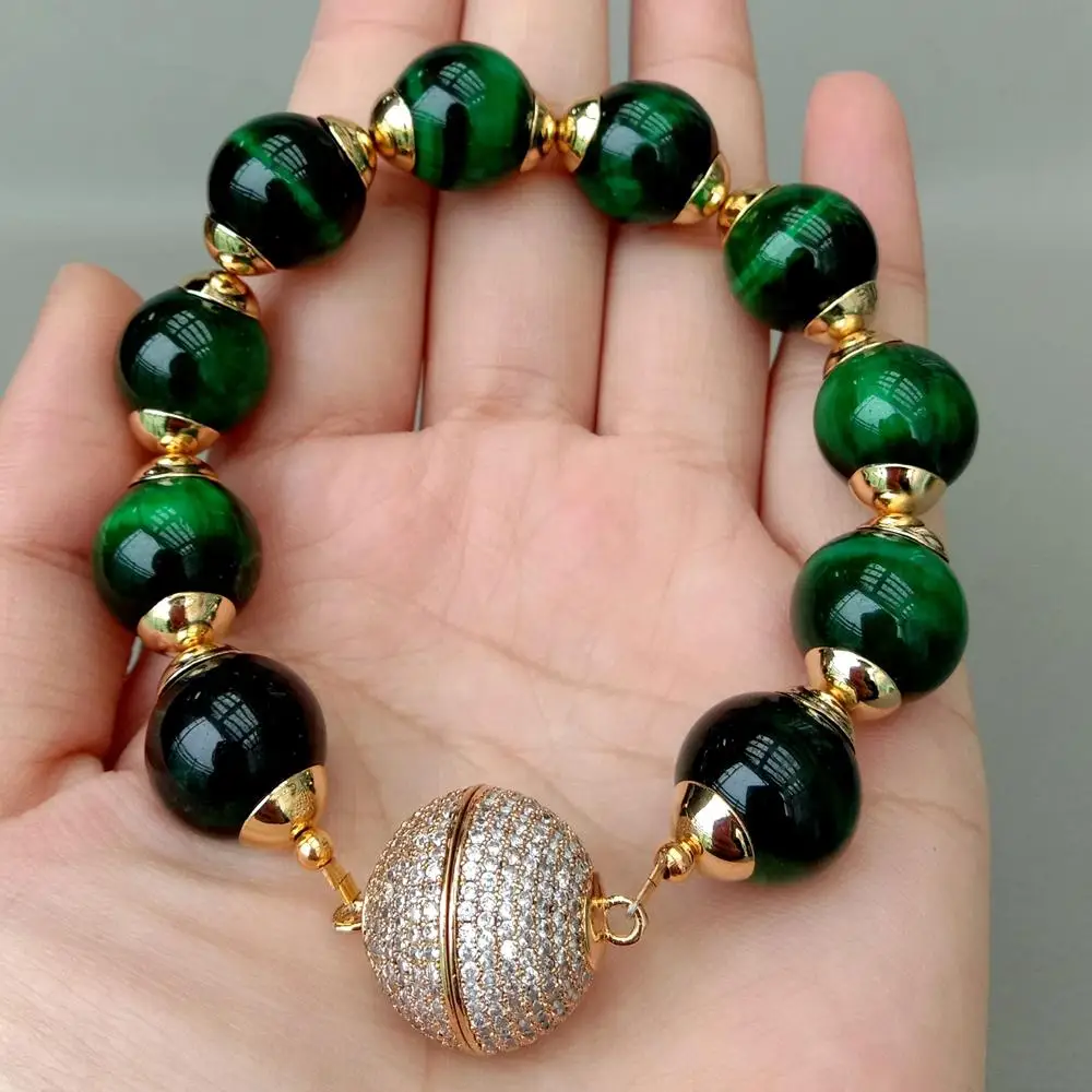 8'' 14mm Round Green Tiger 's Eye statement Bracelet-gold color plated magnet clasp Men Fashion Luxury
8'' 14mm Round Green Tiger 's Eye statement Bracelet-gold color plated magnet clasp Men Fashion Luxury