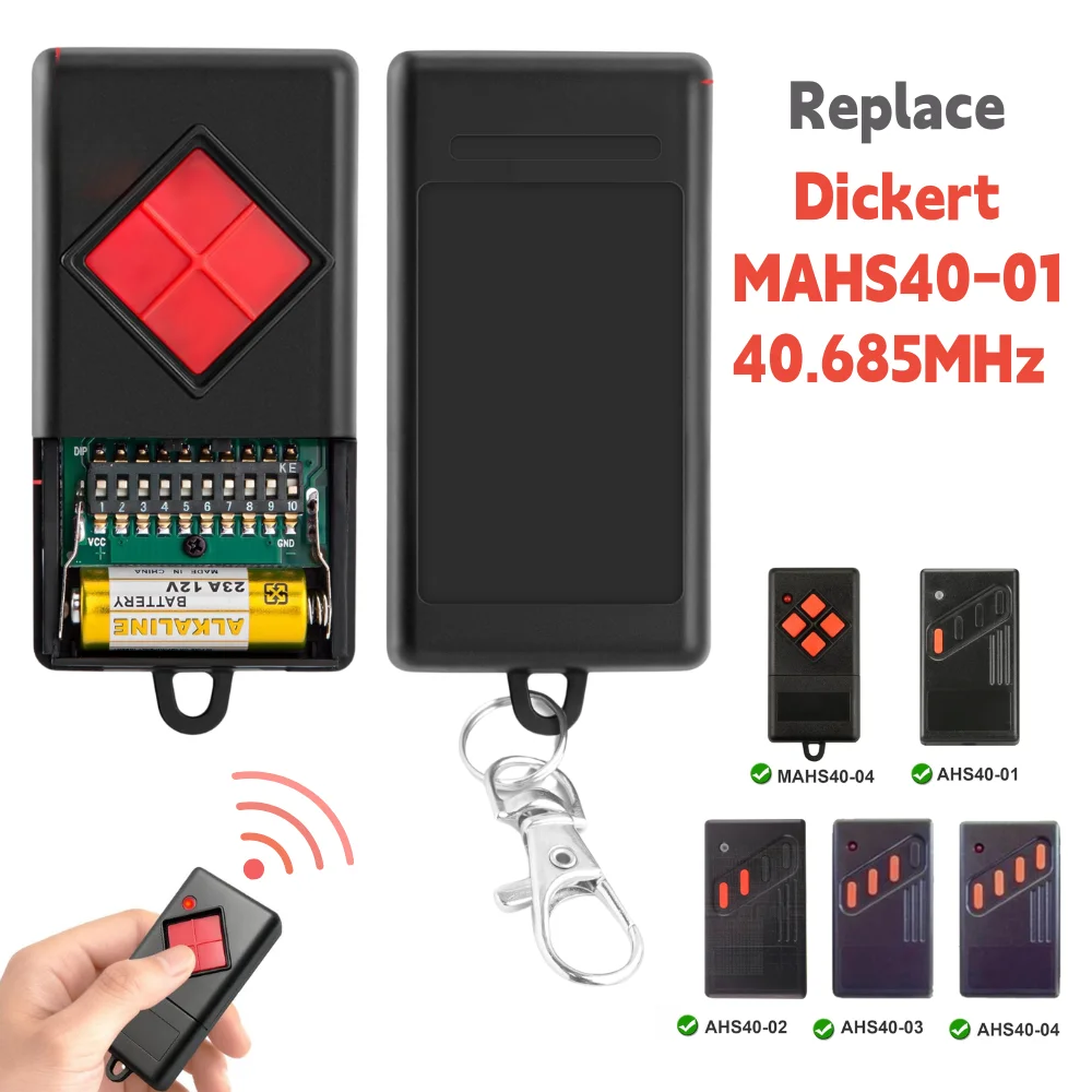 For Dickert MAHS40-01 40.685MHz AM 10 Dip Switch Handheld Transmitter Replacement for Dickert AHS40-01 AHS40-04 MAHS40-04 Remote
For Dickert MAHS40-01 40.685MHz AM 10 Dip Switch Handheld Transmitter Replacement for Dickert AHS40-01 AHS40-04 MAHS40-04 Remote