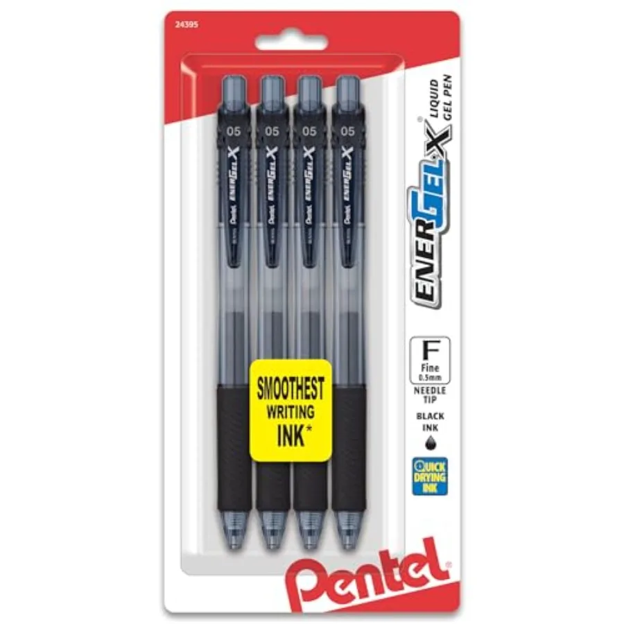 EnerGel-X Retractable Liquid Gel Pen, 0.5mm, Fine Line, Needle Tip, Black Ink, 4 Pack BLN105BP4A
EnerGel-X Retractable Liquid Gel Pen, 0.5mm, Fine Line, Needle Tip, Black Ink, 4 Pack BLN105BP4A
