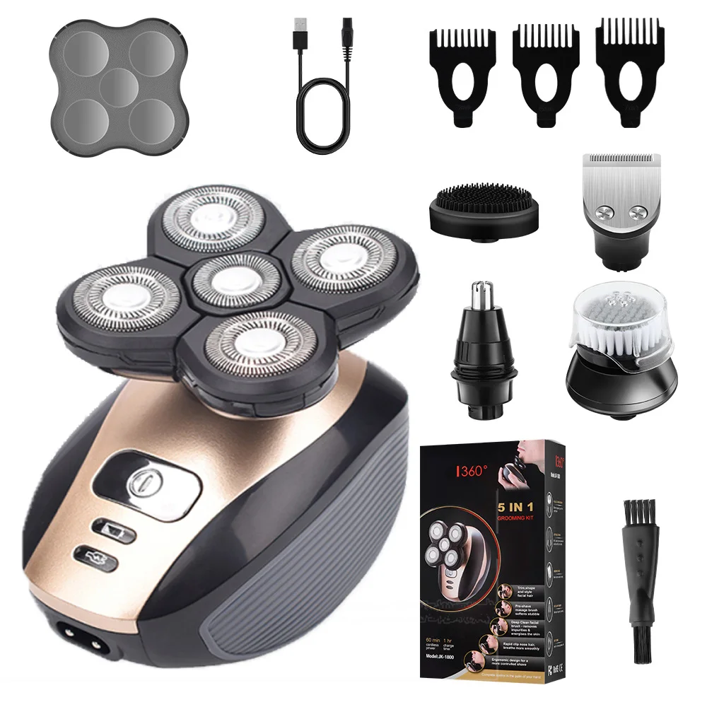 5-in-1 360° 5-Head Men's Electric Shaver, Rechargeable Bald Head Trimmer, Waterproof Wet/Dry Grooming Kit with Nose Hair Trimmer
5-in-1 360° 5-Head Men's Electric Shaver, Rechargeable Bald Head Trimmer, Waterproof Wet/Dry Grooming Kit with Nose Hair Trimmer
