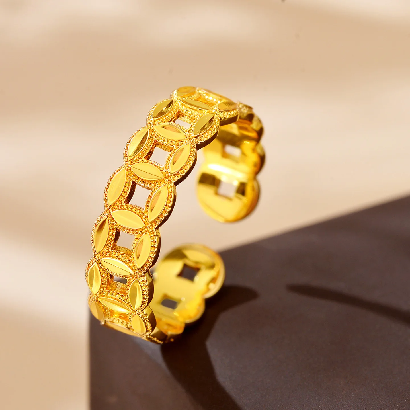 Sand Gold Wealth Attracting Coin Ring Women's Style Adjustable Open Court Fashion Copper Coin Index Finger Ring Wedding Gift
Sand Gold Wealth Attracting Coin Ring Women's Style Adjustable Open Court Fashion Copper Coin Index Finger Ring Wedding Gift