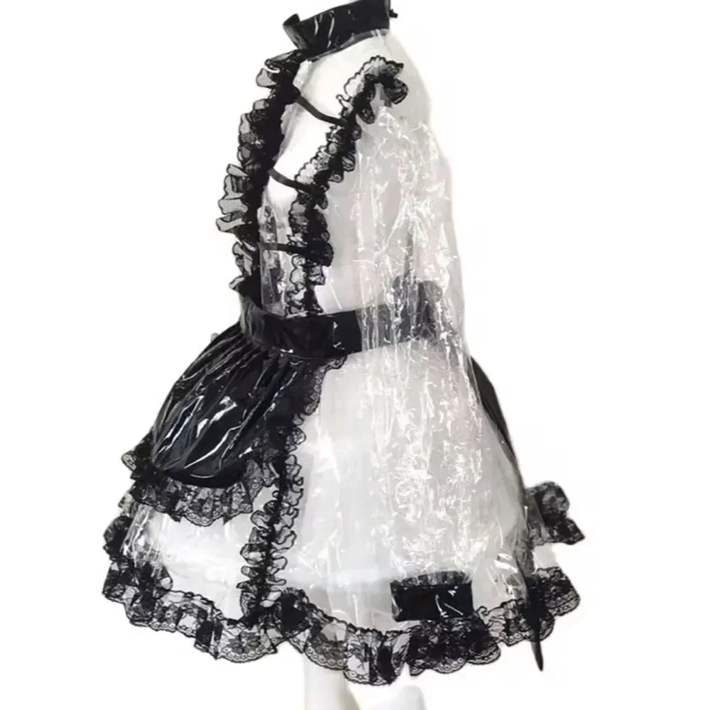 Пластиковое прозрачное платье горничной из ПВХ с пышными рукавами и замком, кружевная отделка, плиссированная вечерние униформа горничной, экзотический костюм горничной для косплея
Пластиковое прозрачное платье горничной из ПВХ с пышными рукавами и замком, кружевная отделка, плиссированная вечерние униформа горничной, экзотический костюм горничной для косплея