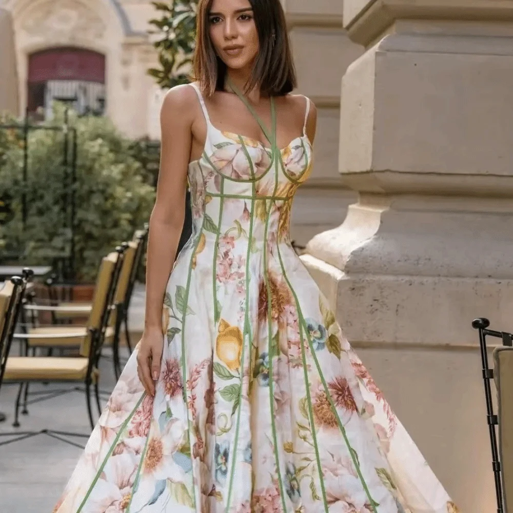 Elegant Flower Floral Printed Dress Waist-cinching Sleeveless A-Line Dress Beachwear Summer Spaghetti Strap Dress Summer Season
Elegant Flower Floral Printed Dress Waist-cinching Sleeveless A-Line Dress Beachwear Summer Spaghetti Strap Dress Summer Season