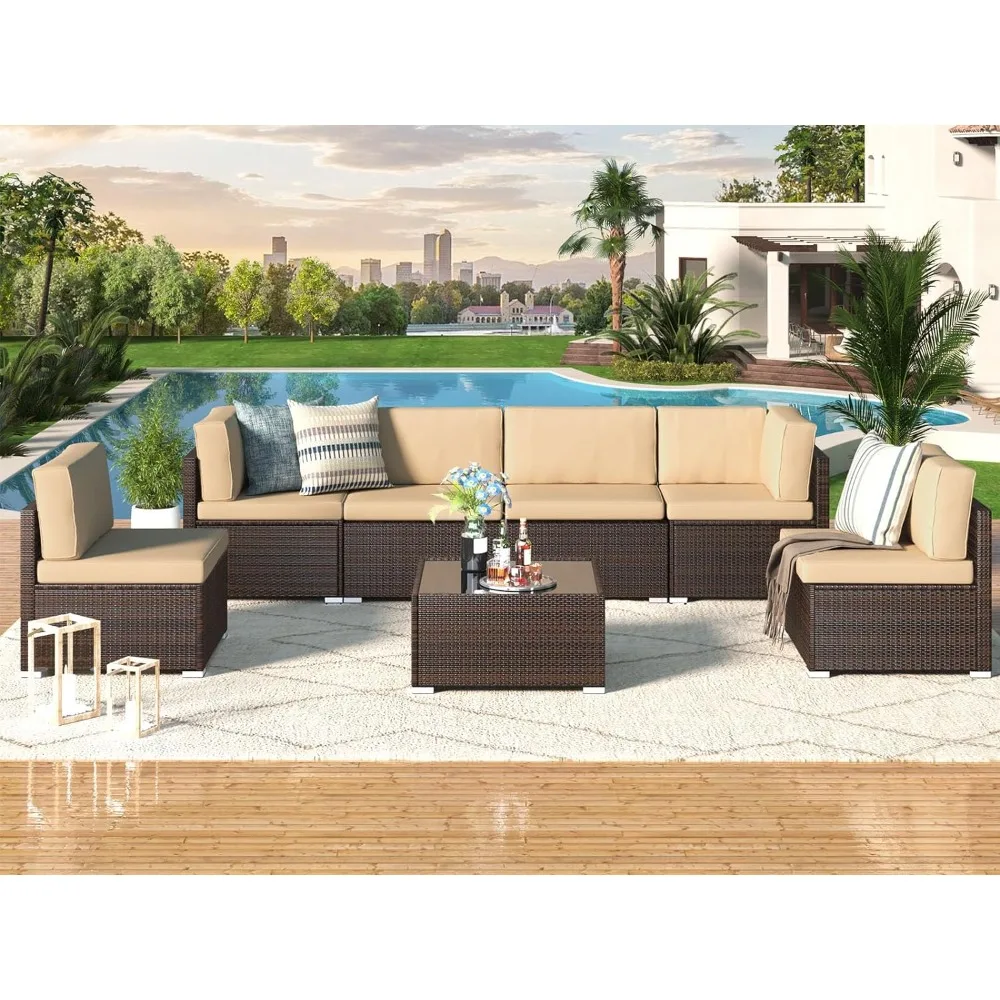 7 Piece Outdoor Patio Furniture Set, Red Cushions and Brown PE Rattan, Patio Sectional Furniture Chair with Coffee Table
7 Piece Outdoor Patio Furniture Set, Red Cushions and Brown PE Rattan, Patio Sectional Furniture Chair with Coffee Table