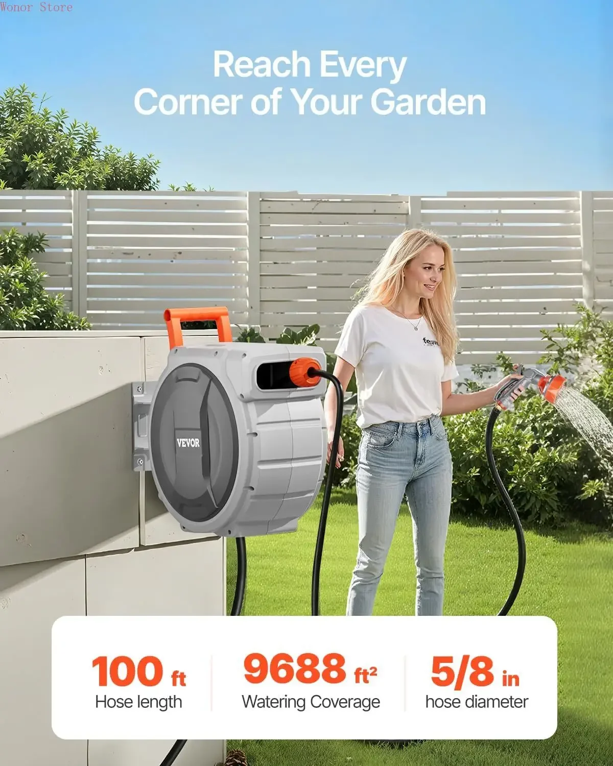 (XMSJ-Hot)Retractable Garden Hose Reel, 5/8 Inch x 100 ft Wall Mounted Hose Reel, Heavy Duty Garden Hose Reel with 9 Patterns No
(XMSJ-Hot)Retractable Garden Hose Reel, 5/8 Inch x 100 ft Wall Mounted Hose Reel, Heavy Duty Garden Hose Reel with 9 Patterns No