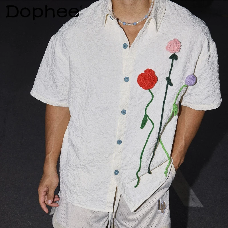 2026 Spring Summer New Fashion Men's Handmade Flower Short-sleeve Shirts Color Matching Handsome Shirts Loose Comfort Lapel Tops
2026 Spring Summer New Fashion Men's Handmade Flower Short-sleeve Shirts Color Matching Handsome Shirts Loose Comfort Lapel Tops